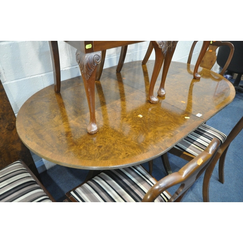 1255 - A 20TH CENTURY YEWWOOD TWIN PEDESTAL DINING TABLE, with a single additional leaf, open length 212cm ... 