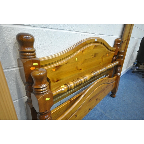 1258 - A MODERN PINE 4FT6 BEDSTEAD, with siderails and slats (condition - nails sticking out of side rails ... 