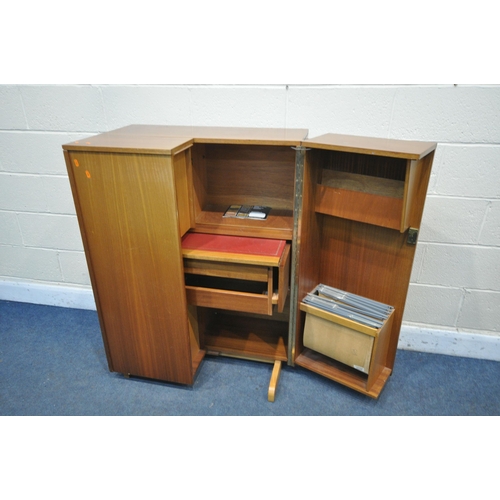 1261 - A MAHOGANY NEWCRAFT LTD HOME OFFICE CABINET, two doors enclosing a slide with red leatherette writin... 