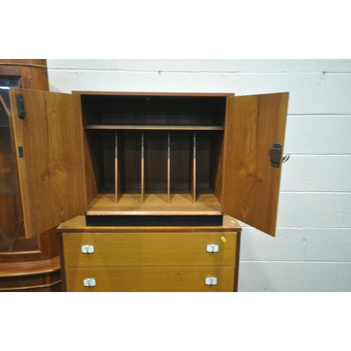 1265 - A MID CENTURY TEAK CHEST OF FIVE DRAWERS, width 76cm x depth 44cm x height 106cm, a teak two door re... 