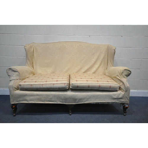 1271 - A 18TH CENTURY THREE SEATER SOFA, with beige floral cover on top of white and floral upholstery (con... 