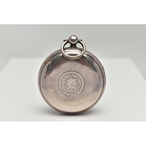 14 - A LATE VICTORIAN SILVER OPEN FACE POCKET WATCH, the Swinden & Sons pocket watch with a white face, b... 
