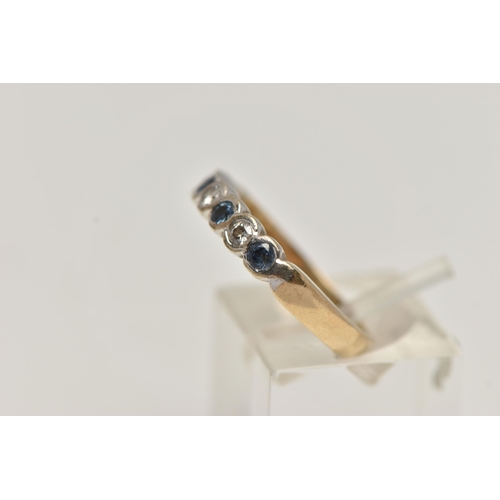 22 - A 9CT GOLD SAPPHIRE AND DIAMOND HALF ETERNITY RING, designed with four circular cut blue sapphires, ... 