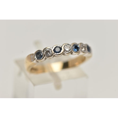 22 - A 9CT GOLD SAPPHIRE AND DIAMOND HALF ETERNITY RING, designed with four circular cut blue sapphires, ... 