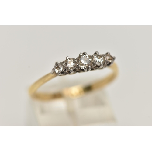 3 - A FIVE STONE DIAMOND RING, a graduated line of five brilliant cut diamonds in claw settings to the s... 