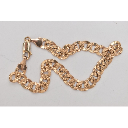 46 - A 9CT GOLD CURB LINK BRACELET, flat curb links with textured detail, fitted with a lobster clasp, ap... 