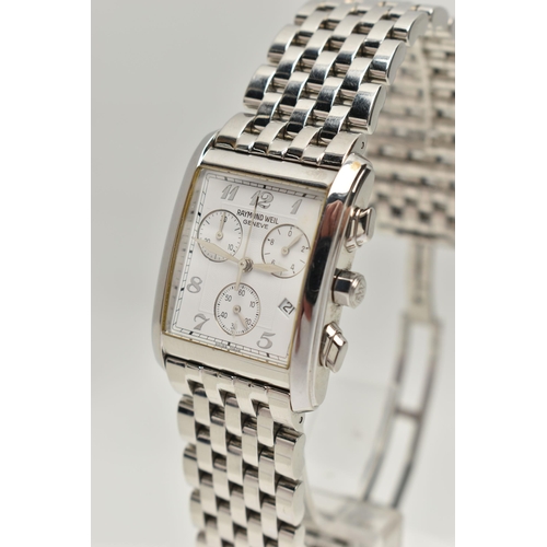 54 - A 'RAYMOND WEIL' WRISTWATCH, quartz movement, rectangular chronograph dial, signed 'Raymond Weil', A... 