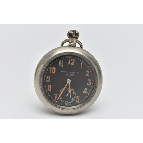 58 - A MILITARY ISSUE 'H.WILLIAMSON LTD' OPEN FACE POCKET WATCH, manual wind, round black dial signed 'H.... 