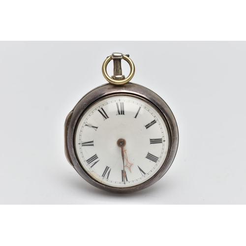 60 - A GEORGE IV PAIR CASE OPEN FACE POCKET WATCH, key wound, round white dial, Roman numerals, rose meta... 