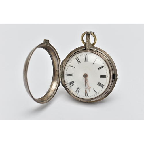 60 - A GEORGE IV PAIR CASE OPEN FACE POCKET WATCH, key wound, round white dial, Roman numerals, rose meta... 