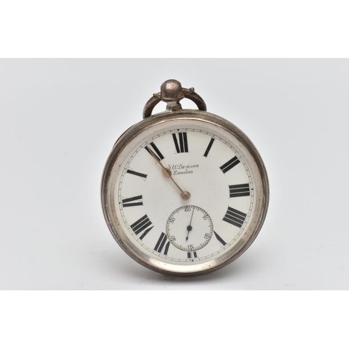61 - A LATE VICTORIAN 'J.W.BENSON' SILVER OPEN FACE POCKET WATCH, key wound, round white dial signed 'J.W... 