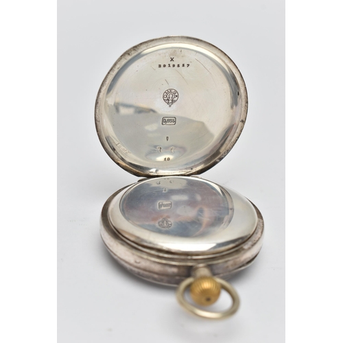 62 - AN OPEN FACE POCKET WATCH, manual wind, round white dial, Roman numerals, subsidiary seconds dial at... 