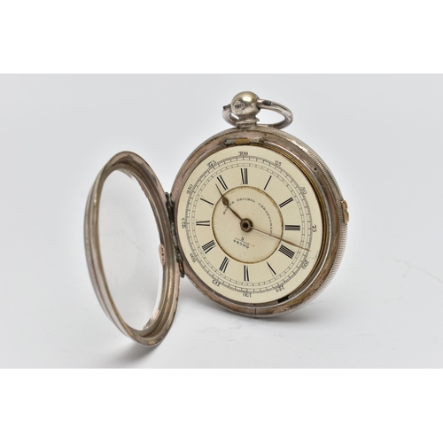 63 - A LATE VICTORIAN SILVER OPEN FACE POCKET WATCH, key wound, round discoloured dial signed 'Marine Dec... 