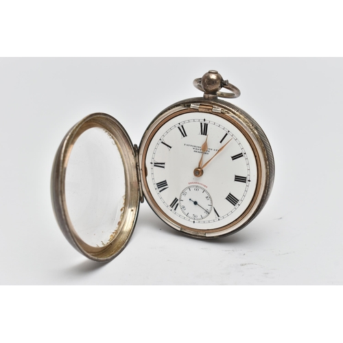 65 - AN EARLY 20TH CENTURY SILVER OPEN FACE POCKET WATCH, key wound, round white dial signed 'Fattorini &... 