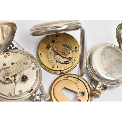 69 - THREE SILVER OPEN FACE POCKET WATCHES, one manual wind, hallmarked 'Waltham Watch Co' Chester 1876, ... 