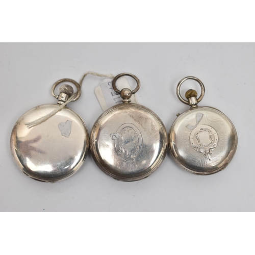 71 - THREE POCKET WATCHES, to include a silver half hunter, manual wind pocket watch, hallmarked 'Aaron L... 