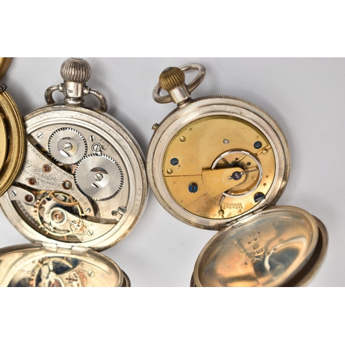 71 - THREE POCKET WATCHES, to include a silver half hunter, manual wind pocket watch, hallmarked 'Aaron L... 