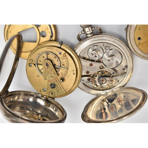 71 - THREE POCKET WATCHES, to include a silver half hunter, manual wind pocket watch, hallmarked 'Aaron L... 