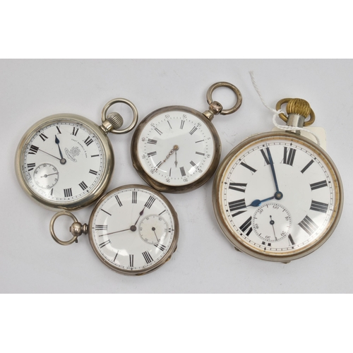 73 - FOUR POCKET WATCHES, to include a manual wind goliath pocket watch, base metal case, approximate cas... 