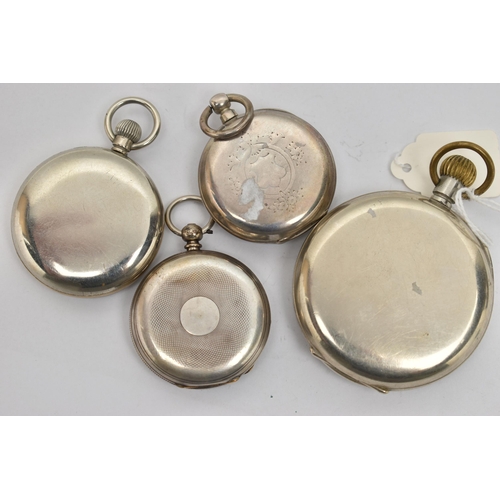 73 - FOUR POCKET WATCHES, to include a manual wind goliath pocket watch, base metal case, approximate cas... 