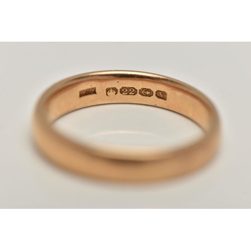 74 - A 22CT GOLD POLISHED BAND RING, approximate band width 3.7mm, hallmarked 22ct Birmingham, ring size ... 