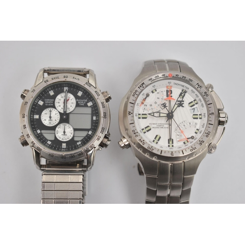 90 - A STAINLESS STEEL TIMEX TX FLY-BACK CHRONOGRAPH WRISTWATCH, white patterned dial with orange detail ... 