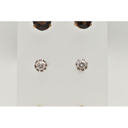 148 - THREE PAIRS OF EARRINGS, to include a pair of white metal diamond stud earrings, diamonds each measu... 