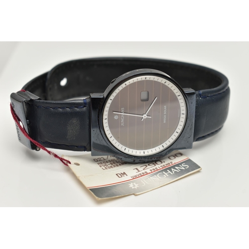 153 - A GENTS 'JUNGHAN MEGA SOLAR' WRISTWATCH, round black dial signed 'Junghan Mega Solar', small baton m... 