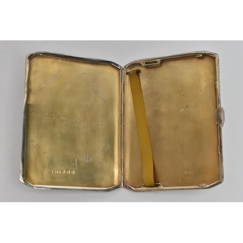 113 - A GEORGE VI SILVER CIGARETTE CASE OF RECTANGULAR FORM, canted corners, engine turned decoration to f... 