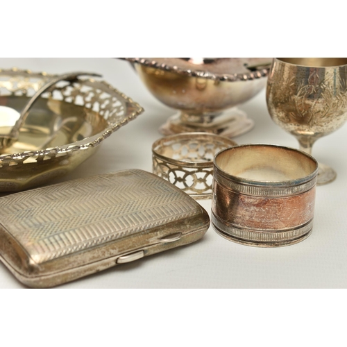 123 - A BOX OF ASSORTED SILVER AND WHITE METAL, to include a silver cigarette case, machine turned pattern... 