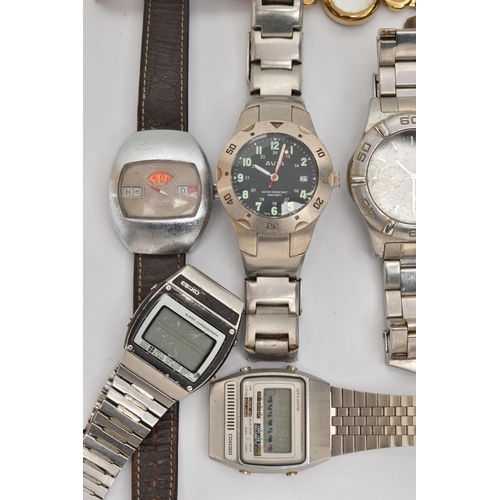 127 - A BOX OF ASSORTED WRISTWATCHES, names to include Sicura, Avia, Constant, Seiko Quartz, Ben Sherman, ... 