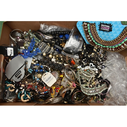 137 - A LARGE BOX OF ASSORTED COSTUME JEWELLERY, to include a selection of necklaces, bracelets, earrings,... 