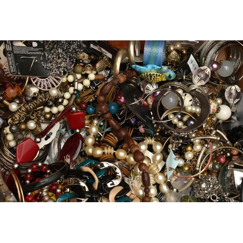 137 - A LARGE BOX OF ASSORTED COSTUME JEWELLERY, to include a selection of necklaces, bracelets, earrings,... 