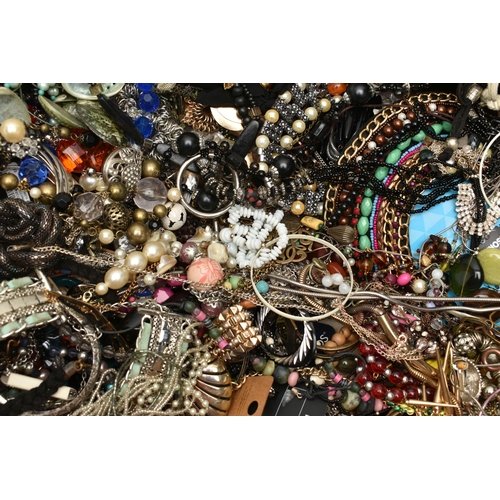 137 - A LARGE BOX OF ASSORTED COSTUME JEWELLERY, to include a selection of necklaces, bracelets, earrings,... 