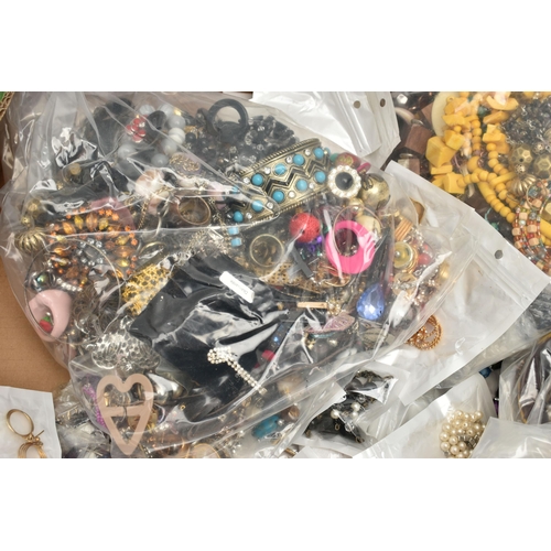 139 - A LARGE BOX OF ASSORTED COSTUME JEWELLERY, to include a selection of unopened jewellery items, also ... 