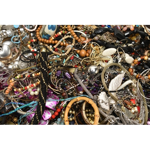 141 - A LARGE BOX OF ASSORTED COSTUME JEWELLERY, to include a selection of necklaces, bracelets, earrings,... 