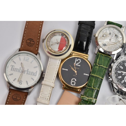 99 - A BOX OF ASSORTED WRISTWATCHES, seven wrist watches, names to include Timberland, Orlando, Timex and... 