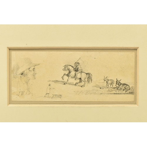 320 - JAMES WARD (1769-1859) A PAGE FROM A SKETCHBOOK, depicting a figure on horseback, portrait of a male... 