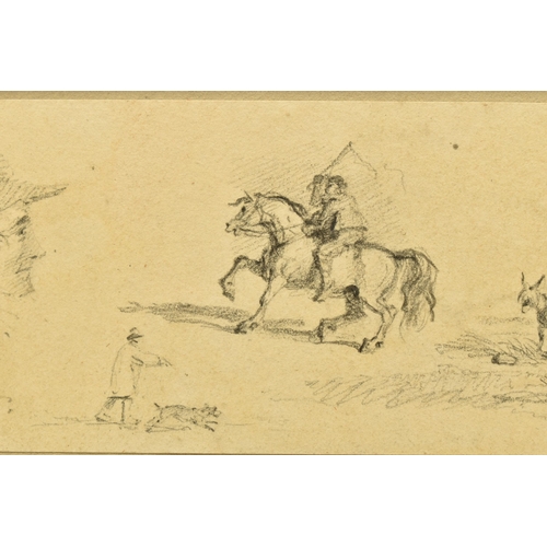 320 - JAMES WARD (1769-1859) A PAGE FROM A SKETCHBOOK, depicting a figure on horseback, portrait of a male... 