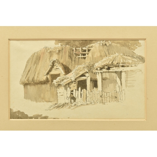 321 - CIRCLE OF WILLIAM BREE (1754-1822) A 17TH/18TH CENTURY SKETCH OF A DILAPIDATED COTTAGE, unsigned, in... 