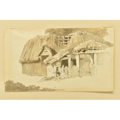 321 - CIRCLE OF WILLIAM BREE (1754-1822) A 17TH/18TH CENTURY SKETCH OF A DILAPIDATED COTTAGE, unsigned, in... 