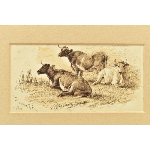 324 - THOMAS SIDNEY COOPER (1803-1902) A PEN SKETCH AND LETTER, the sketch depicts cattle at rest in a fie... 