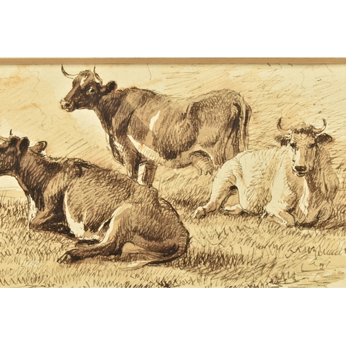 324 - THOMAS SIDNEY COOPER (1803-1902) A PEN SKETCH AND LETTER, the sketch depicts cattle at rest in a fie... 