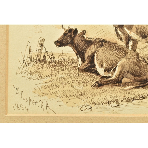 324 - THOMAS SIDNEY COOPER (1803-1902) A PEN SKETCH AND LETTER, the sketch depicts cattle at rest in a fie... 