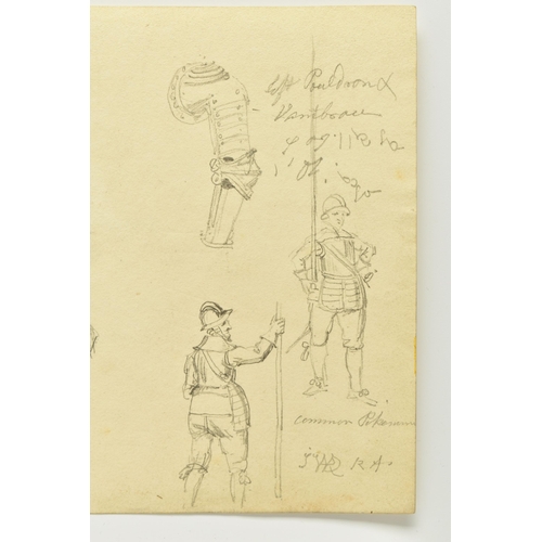 326 - JAMES WARD (1769-1859) A PAGE FROM A SKETCHBOOK, depicting an Officer Pikeman and armour, signed low... 