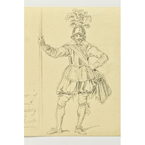 326 - JAMES WARD (1769-1859) A PAGE FROM A SKETCHBOOK, depicting an Officer Pikeman and armour, signed low... 