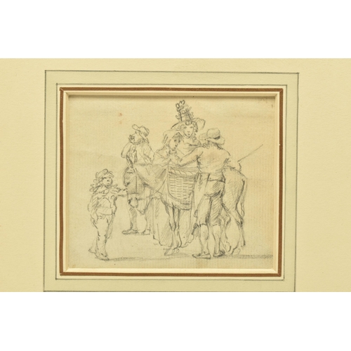 329 - CIRCLE OF JULIUS CAESAR IBBETSON (1759-1817) FIGURES BESIDE A TRADER AND HIS DONKEY, part of a sketc... 