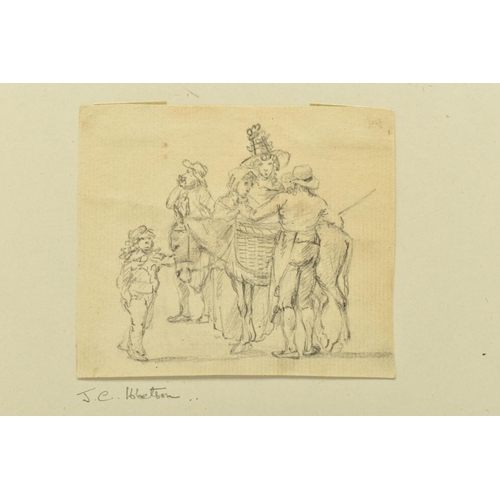 329 - CIRCLE OF JULIUS CAESAR IBBETSON (1759-1817) FIGURES BESIDE A TRADER AND HIS DONKEY, part of a sketc... 