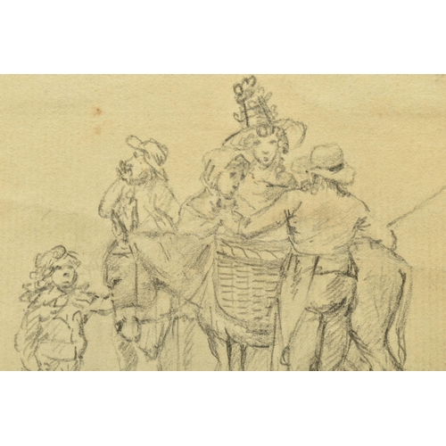 329 - CIRCLE OF JULIUS CAESAR IBBETSON (1759-1817) FIGURES BESIDE A TRADER AND HIS DONKEY, part of a sketc... 