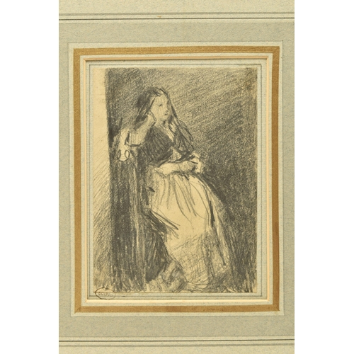 332 - CIRCLE OF WILLIAM HENRY HUNT (1790-1864) A STUDY OF A SEATED FEMALE FIGURE, unsigned, Henry Scipio R... 